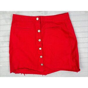 Charlotte Russe Size M Womens Denim Jean Skirt Red Raw Hem Button Front …